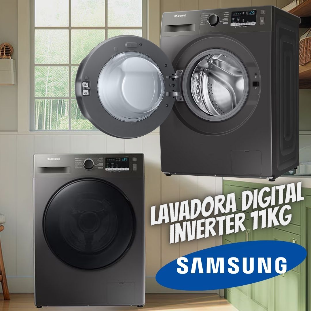 Samsung Lavadora de Roupas Digital Inverter Porta Black WW11T Inox 11kg na Amazon