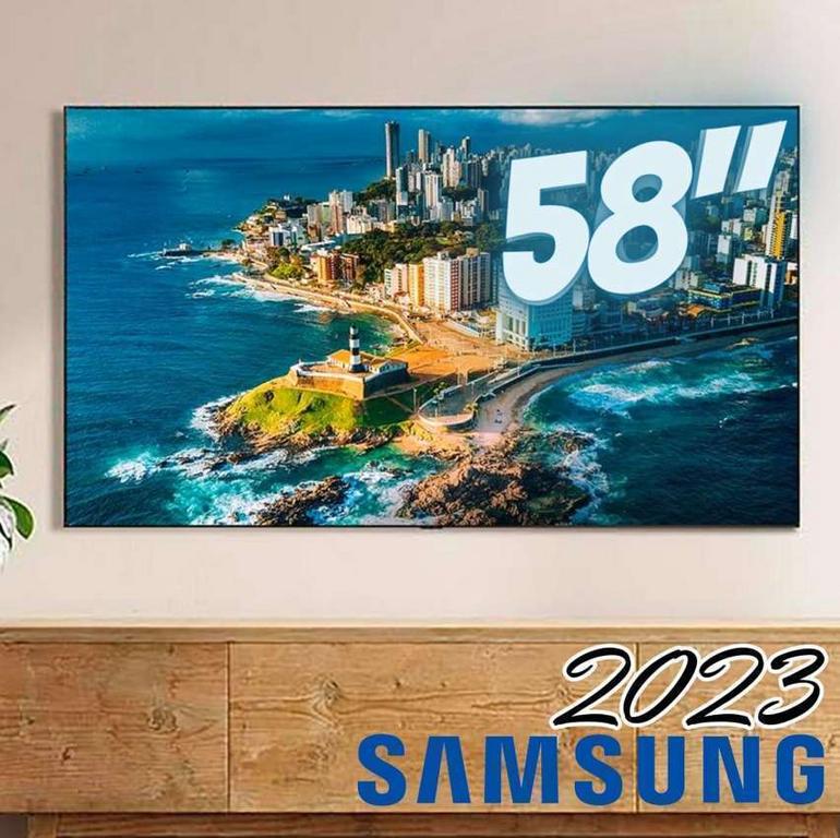 Samsung Smart TV 58″ UHD 4K 58CU7700 2023, Processador Crystal 4K, Gaming Hub, Visual Livre de Cabos na Compra Certa