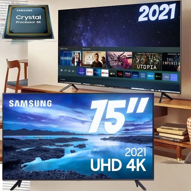 Oferta Relâmpago SAMSUNG Smart TV 75″ UHD 4K 75AU7700, Processador