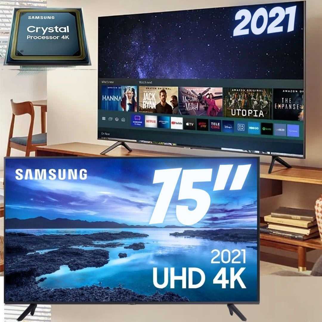 Samsung Smart TV 75 UHD 4K 75AU7700, Processador Crystal 4K, Tela sem limites, Visual Livre de Cabos, Alexa Built In - UN75AU7700GXZD na Amazon