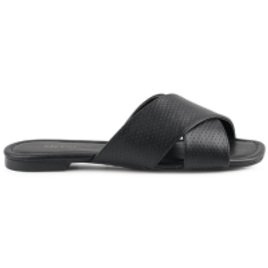 Sandalia Rasteira Slide Tiras em X Preto Mr Cat - Feminina na Mr. Cat