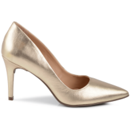 Scarpin Couro Salto Palmilha Matelasse Ouro na Mr. Cat