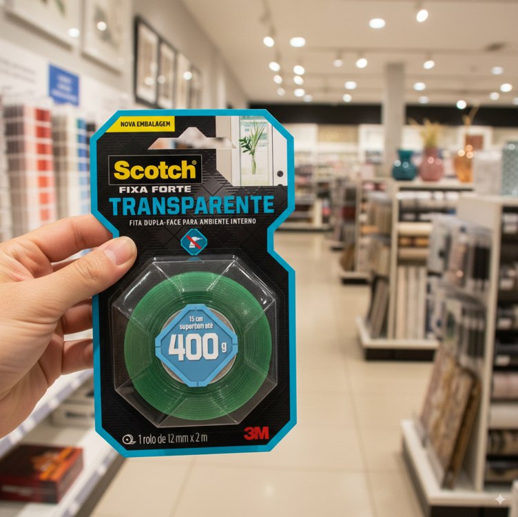 Scotch, 3M, Fixa Forte, Fita Dupla Face, Transparente, 12mm x 2m na Amazon