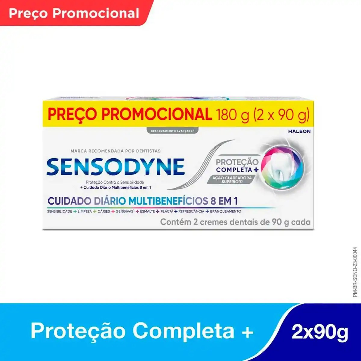 Sensodyne Creme Dental Proteção Completa com Flúor, Proteção Diária Contra a Sensibilidade e Cuidado Diário 8 em 1, Ação de Limpeza Profunda e Clareamento Dental, 2 Unidades de 90g na Amazon