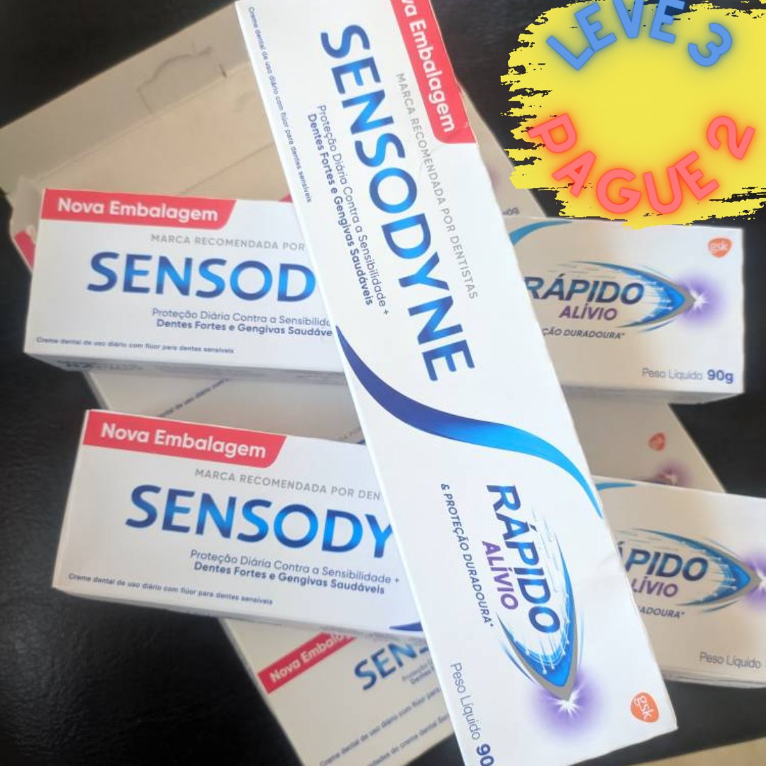 Sensodyne Rápido Alívio Creme Dental para Dentes Sensíveis Kit Leve 3 Pague 2, 90g cada, Branco na Amazon