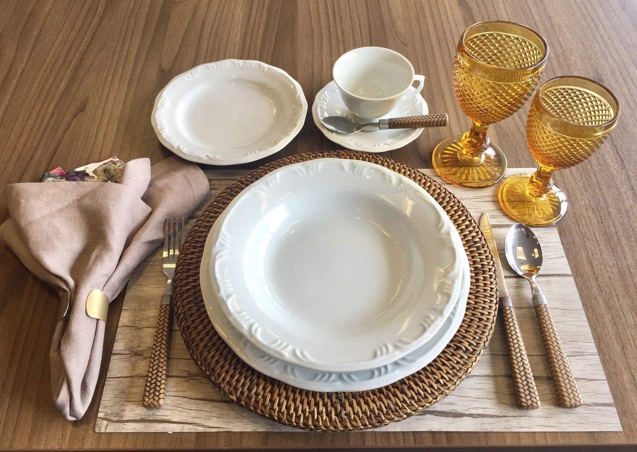 Serviço de Jantar Chá Café 42 peças em Porcelana. Modelo Redondo com Relevo Pomerode. Branca. Fabricado pela Schmidt. na Amazon