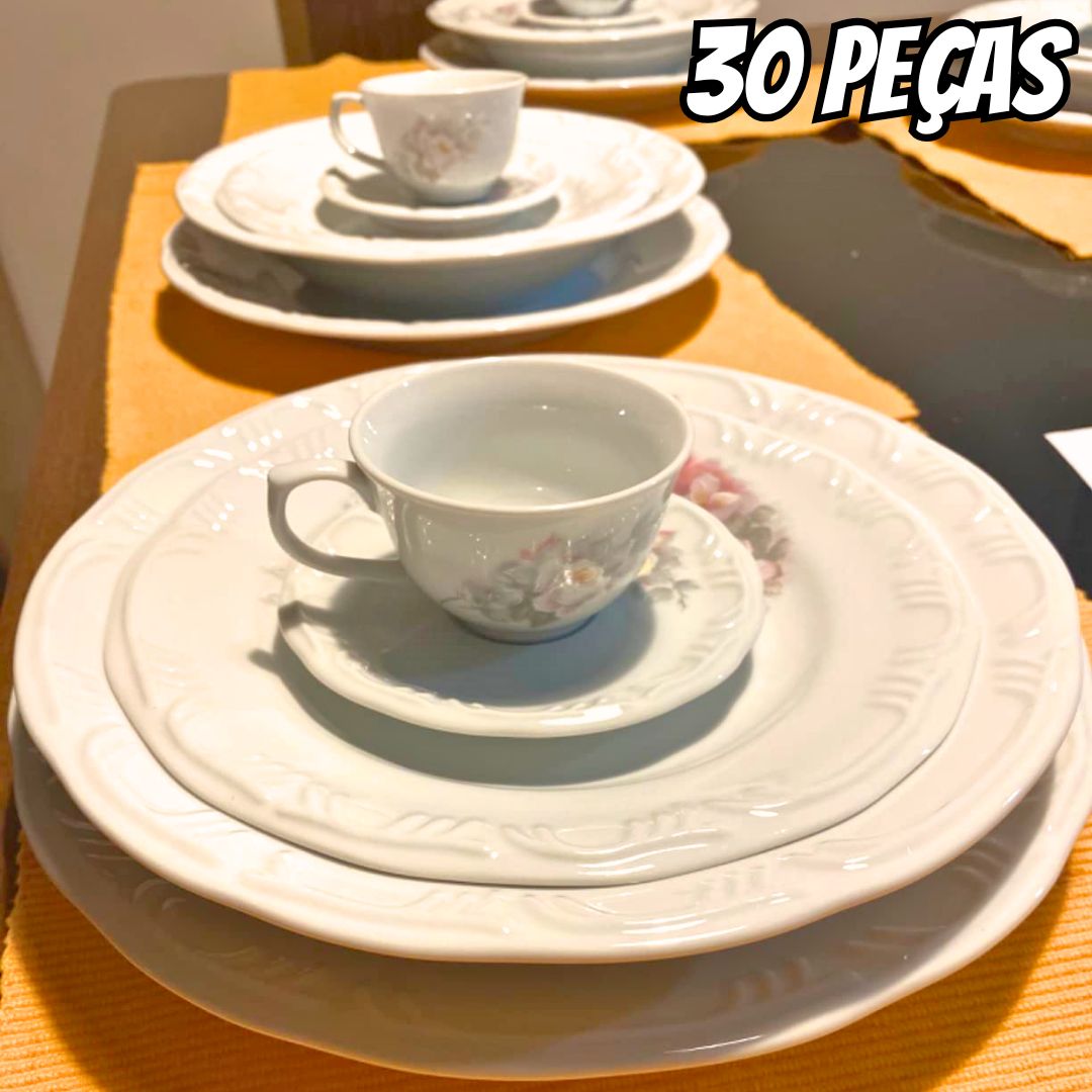 Serviço de Jantar e Café 30 Peças em Porcelana, Xícaras sem Pé, Com Relevo Pomerode, Decoração Eterna, Multicor, Porcelana Schmidt na Amazon
