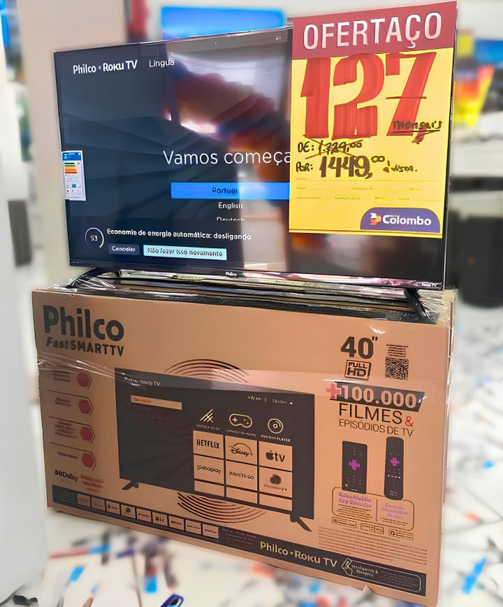 Smart TV 40” Philco Roku TV LED Dolby Audio PTV40M9GR2CGB na Amazon