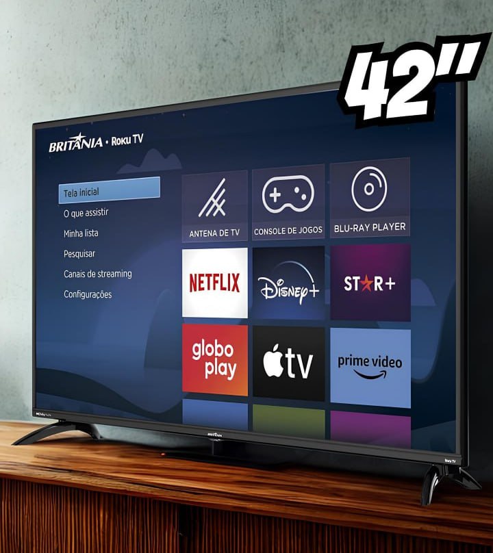 Smart TV 42” Britânia BTV42G6FR2CP Roku TV Dolby Audio na Amazon