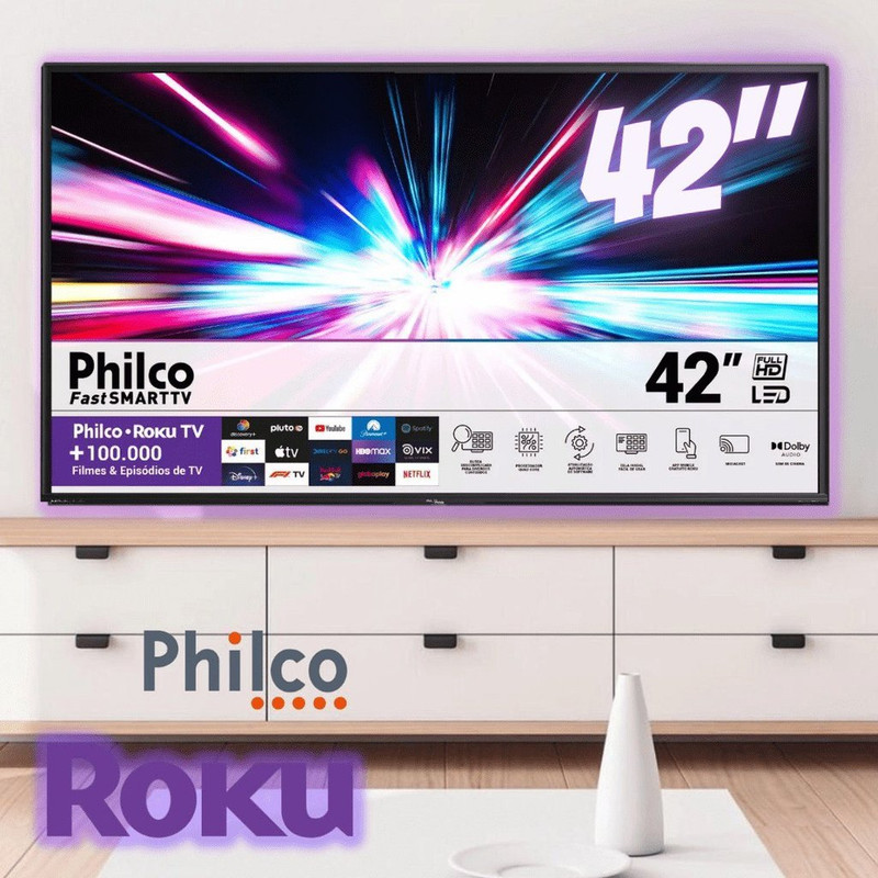 Smart TV 42” Philco PTV42G6FR2CPF Roku TV LED Dolby Áudio na Amazon