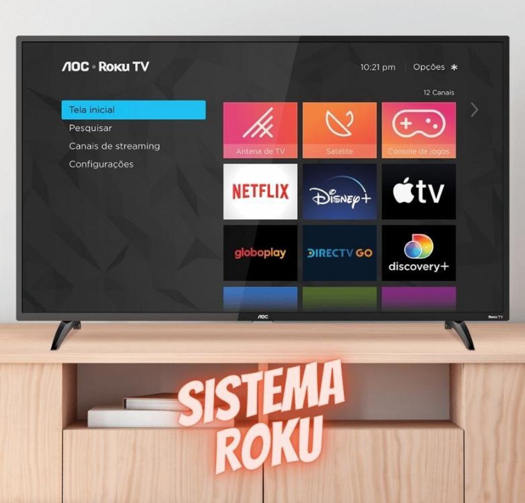Smart TV 43″ AOC Full HD 43S5135/78G Roku TV, Dolby Digital, Comando de Voz, 60 Hz, Processador Quad Core na Casas Bahia