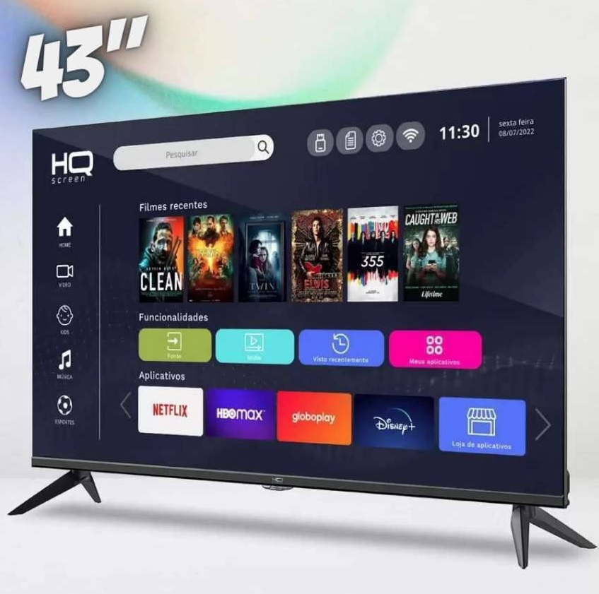 Smart TV 43″ Full HD, HDR, tela sem bordas, Android 11, design Slim HQ KDE43GR315LN na Amazon