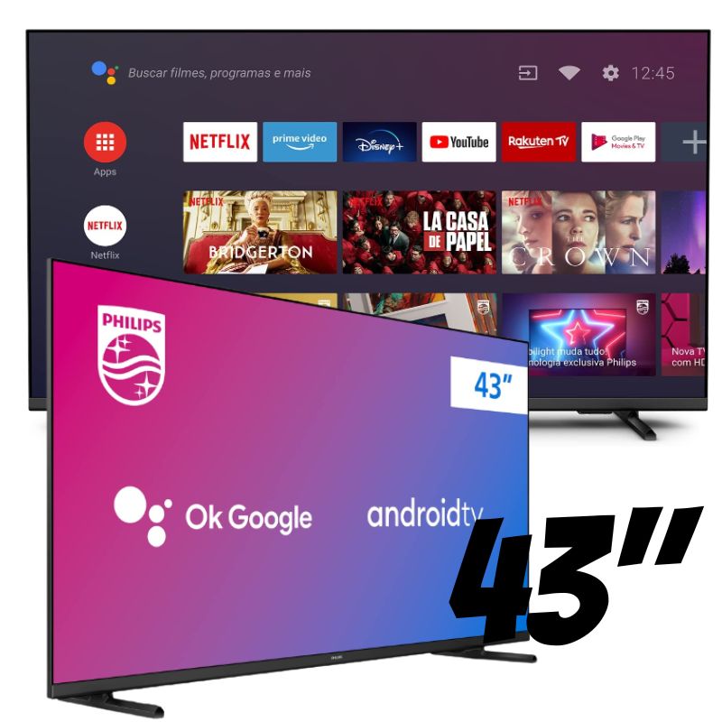 Smart TV 43″ Full HD Philips Android 43PFG6917/78, Google Assistant, Comando de Voz, HDR, 3 HDMI, Wifi 5G, Bluetooth 5.0, Dolby Atmos na Amazon