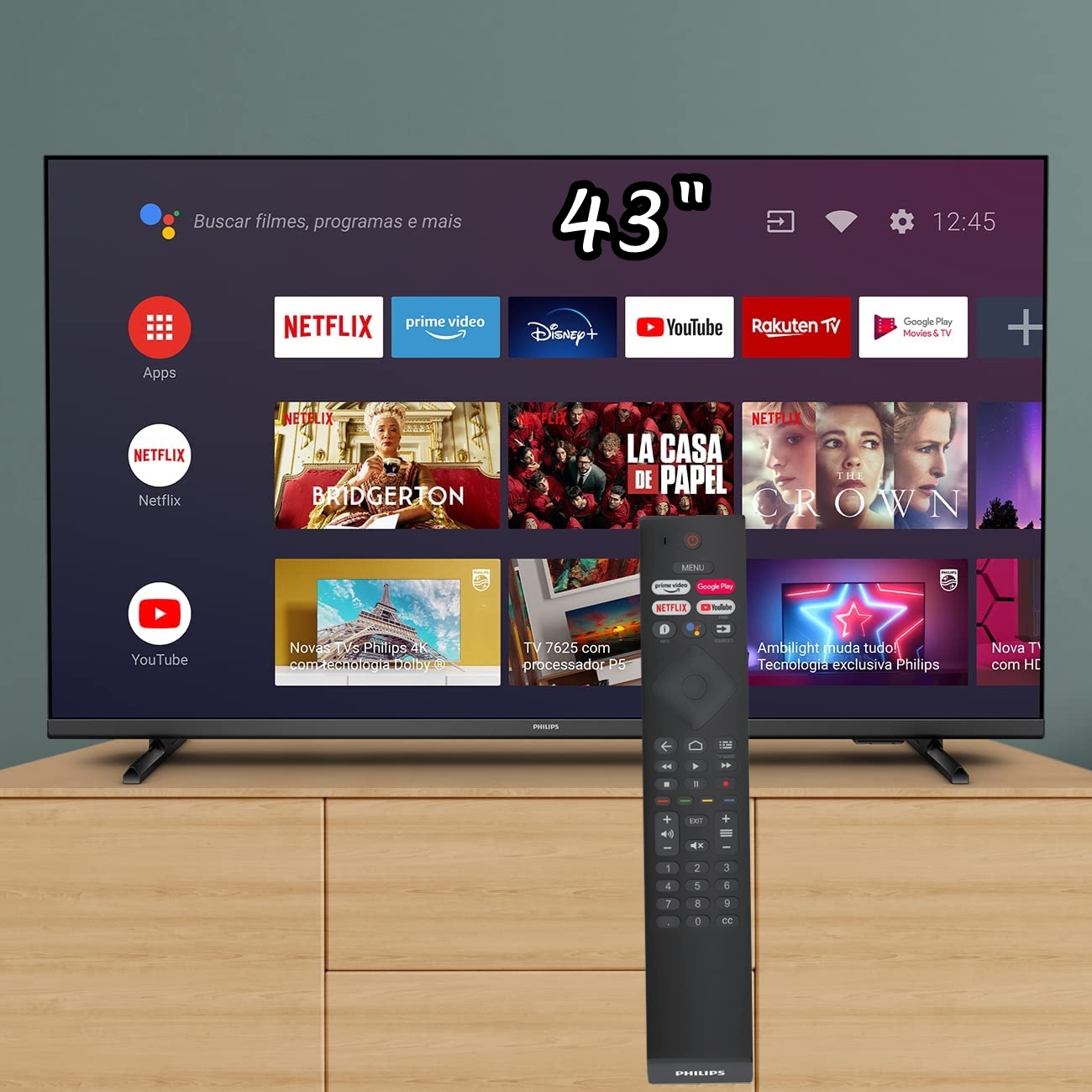 Smart TV 43″ Full HD Philips Android 43PFG6917/78, Google Assistant, Comando de Voz, HDR, 3 HDMI, Wifi 5G, Bluetooth 5.0, Dolby Atmos na Amazon