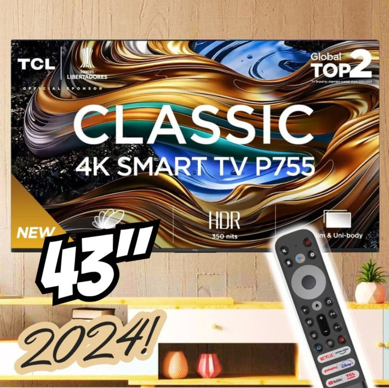 Smart TV 43” Ultra HD 4K TCL 43P755 LED com Google TV, Dolby Vision e Atmos, HDR10+, Wi-Fi, Bluetooth, Google Assistente e Design sem Bordas na Casas Bahia