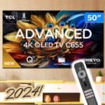 Smart TV 50″ QLED 4K TCL 50C655 com Processador AIPQ, Google TV, HDR10+, Wi-Fi Dual Band, Bluetooth Integrado, Google Assistente, Dolby Vision e Atmos na Ponto