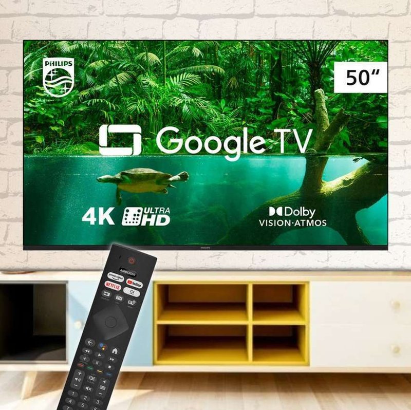 Smart TV 50″ Ultra HD 4K Philips 50PUG7408/78 com Google TV, HDR10+, Dolby Vision, Dolby Atmos, Bluetooth 5.0 e Chromecast Integrado na Casas Bahia