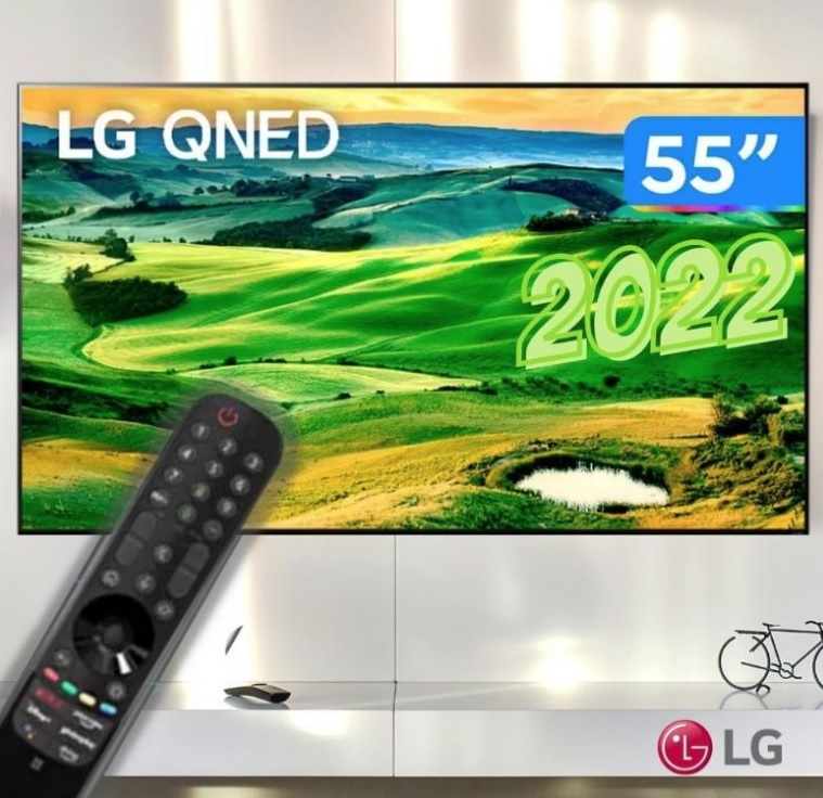 Smart TV 55″ LG 4K Quantum Dot NanoCell 55QNED80 120Hz, FreeSync, HDMI 2.1, ThinQ, Google, Alexa na Ponto