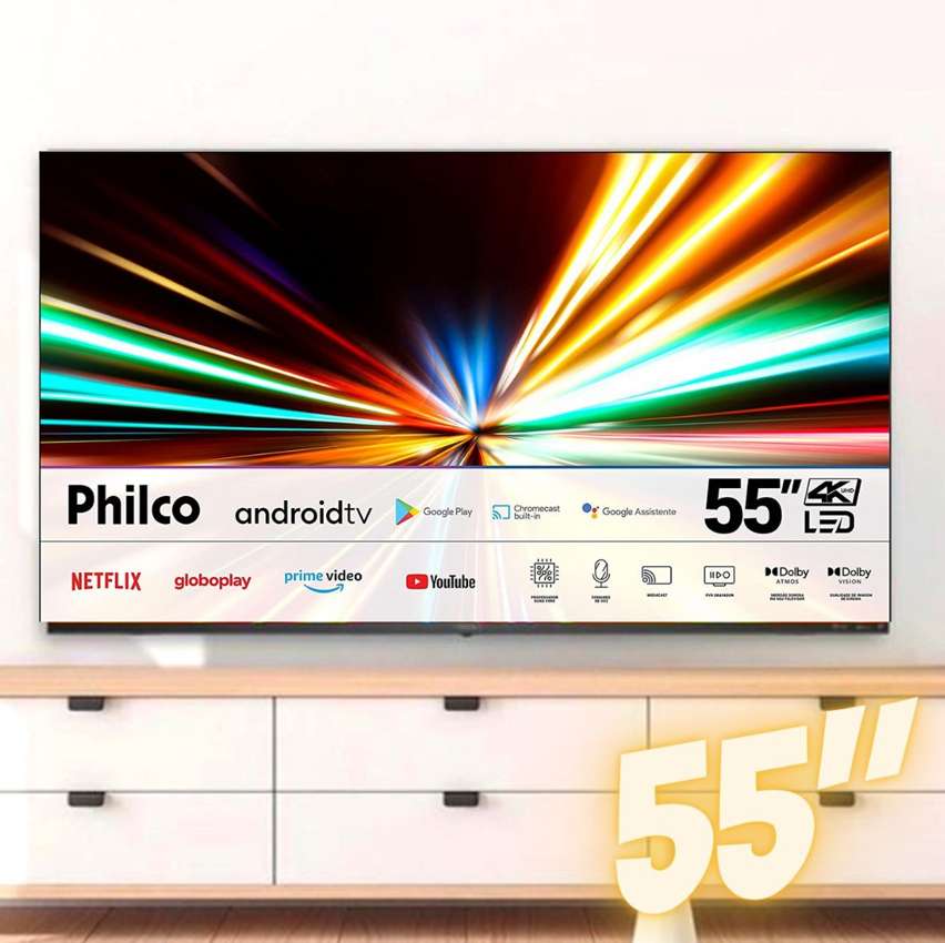 Smart TV 55” Philco PTV55G7EAGCPBL 4K LED Dolby Audio Bivolt na Amazon