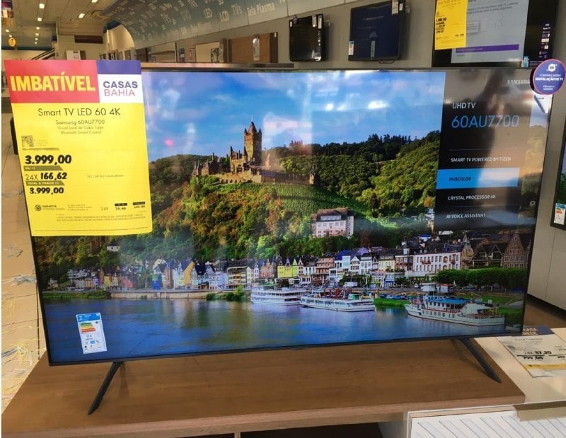 Smart TV 60″ UHD 4K Samsung 60AU7700 Processador Crystal 4K Tela sem Limites Visual Livre de Cabos Alexa Built in Controle Único na Americanas