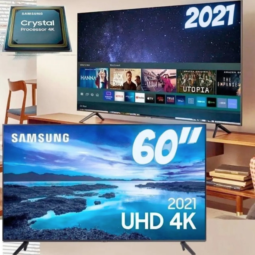 Smart TV 60″ UHD 4K Samsung 60AU7700, Processador Crystal 4K, Tela sem limites, Visual Livre de Cabos, Alexa built in, Controle Único na Casas Bahia