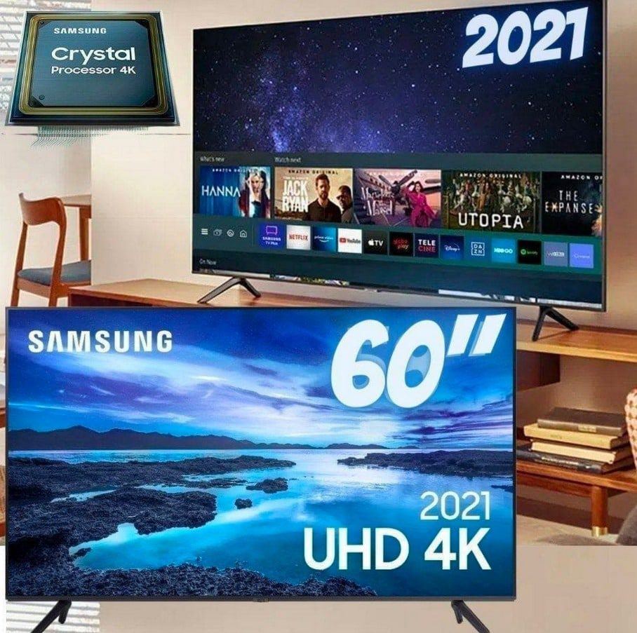 Smart TV 60″ UHD 4K Samsung 60AU7700 Processador Crystal 4K Wi-Fi Bluetooth Google Assistente 3 HDMI na Compra Certa