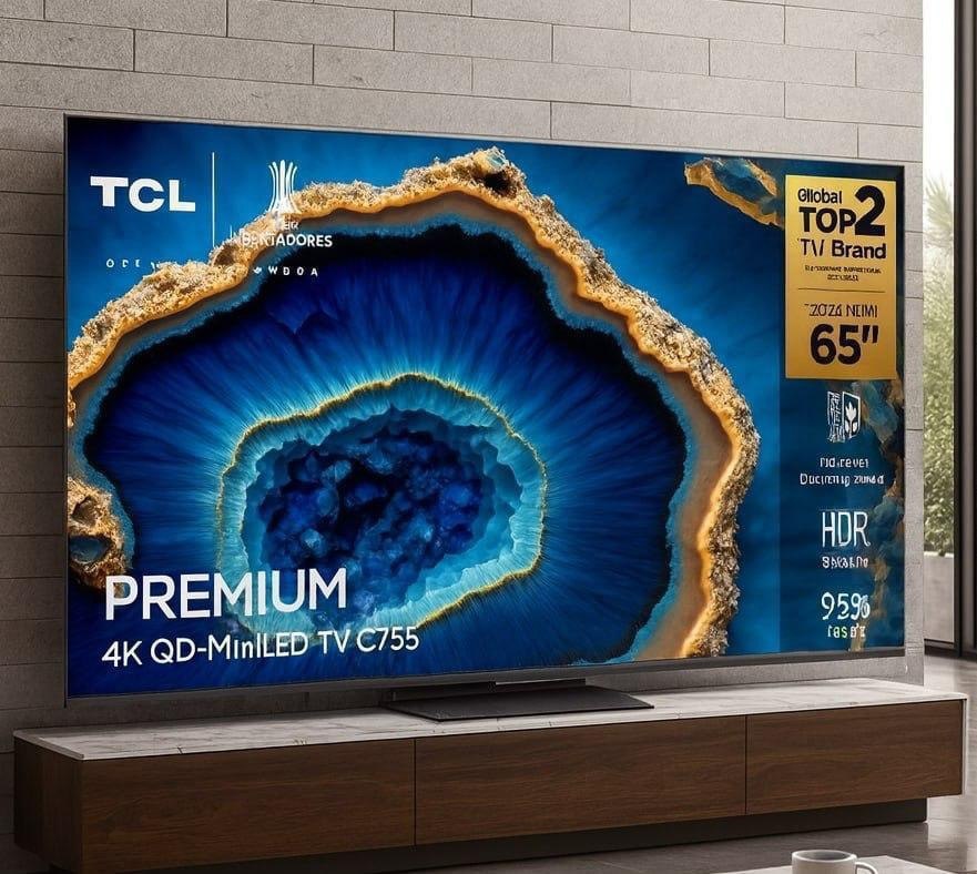 Smart TV 65″ 4K UHD QLED Mini LED TCL 65C755 120Hz Wi-Fi Bluetooth 4 HDMI 2 USB na Aliexpress