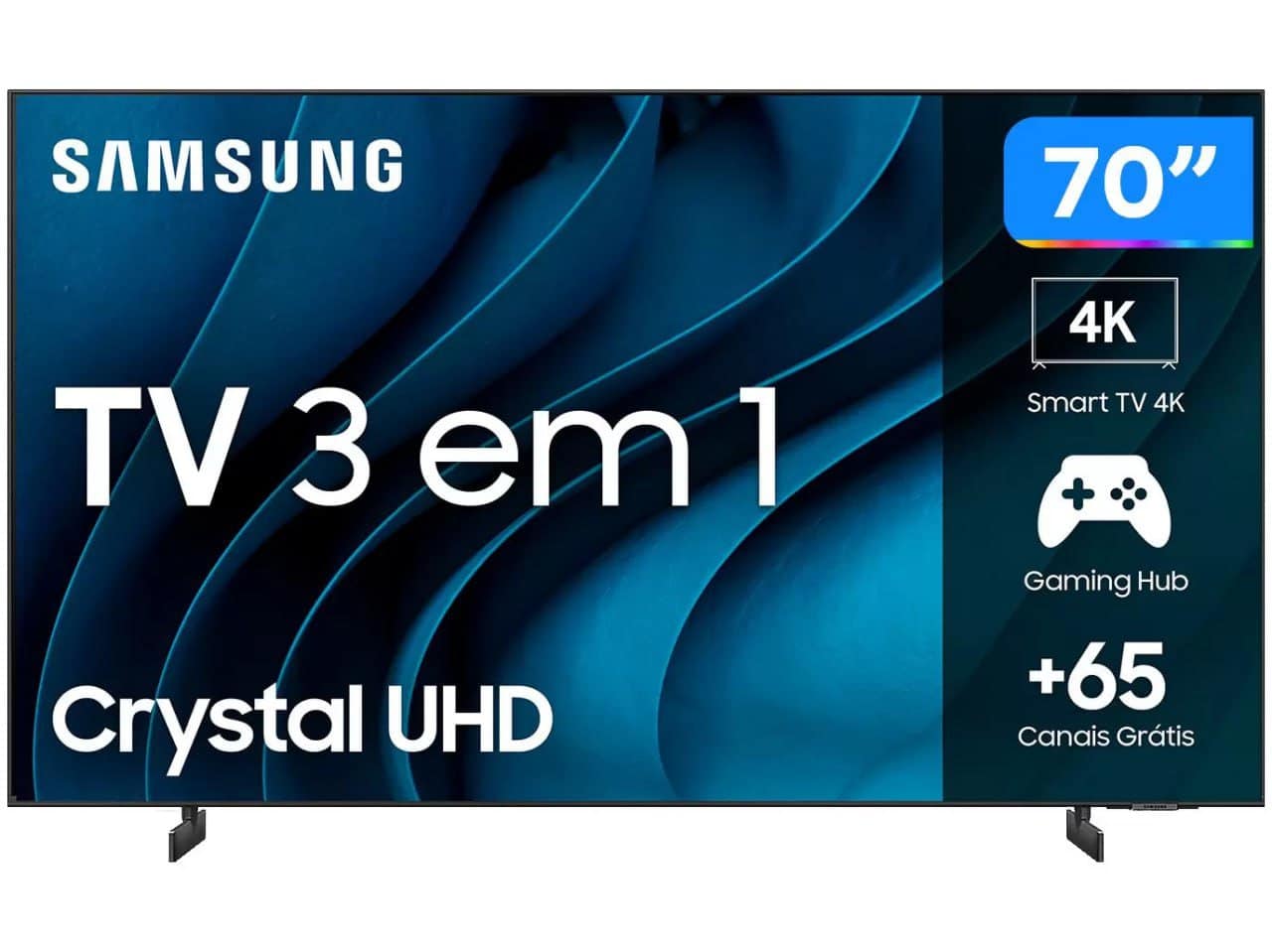 Smart TV 70 Polegadas Samsung Crystal UHD 4K, 3 HDMI, 2 USB, Bluetooth, Wi-Fi, Gaming Hub, Tela sem limites, Alexa built in – UN70CU8000GXZD na KaBuM!