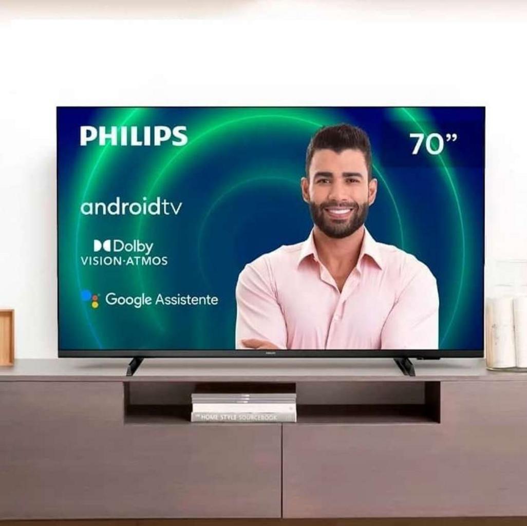 Smart TV 70″ UHD 4K Philips 70PUG7406, Android TV, HDR10+, Dolby Vision, Dolby Atmos, Design Borderless e Bluetooth na Ponto