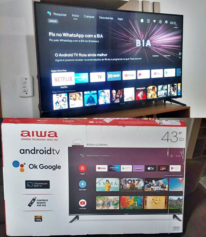 Smart TV Aiwa 43”, Android, Full HD, Borda Ultrafina, HDR10, Dolby Áudio – AWS-TV-43-BL-02-A na Amazon