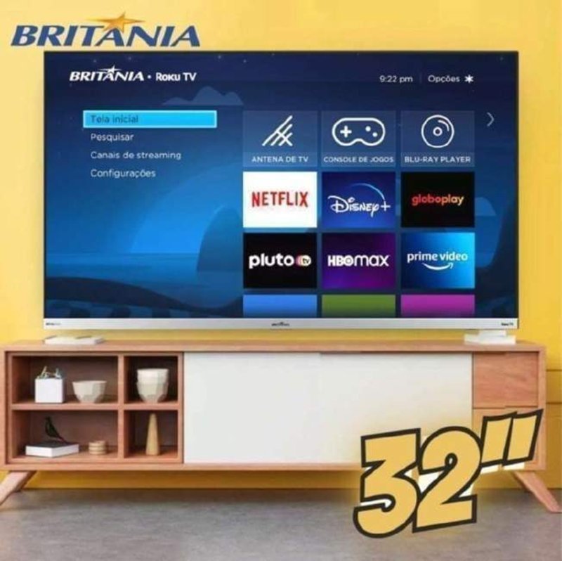 Smart TV Britânia 32 Polegadas HD LED Dolby Áudio Roku TV 3 HDMI 2 USB BTV32G7PR2CSGBLH na Carrefour