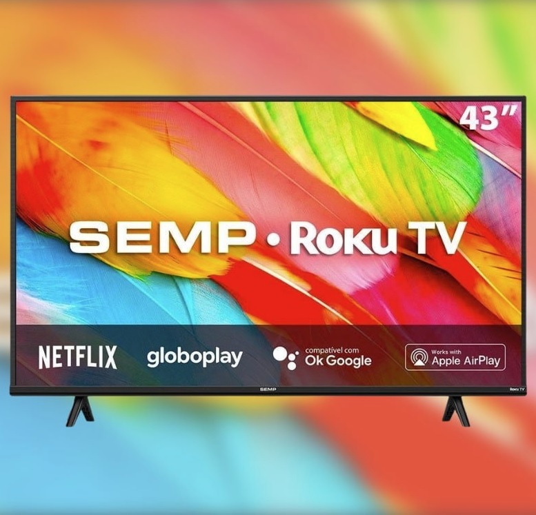 Smart TV LED 43″ Full HD Semp Roku TV 43R6500 Wifi Dual Band, 3 HDMI, 1 USB, com Controle por Aplicativo, Compatível com Google Assistant, Alexa na Casas Bahia
