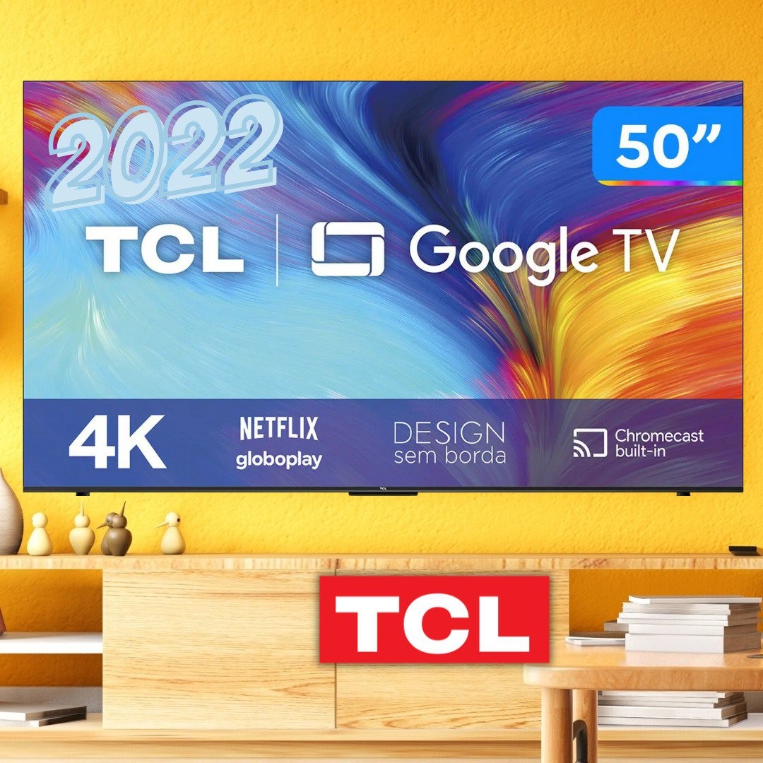 Smart TV LED 50″ 4K TCL 50P635 HDR, Wifi Dual Band, Bluetooth, Controle Remoto com Comando por controle de Voz, Google Assistant e Borda fina na Casas Bahia