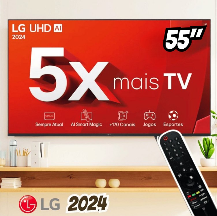 Smart TV LG 55″ 4K Ultra HD 55UT8050PSA Processador a5 Ger7 AI Alexa/Chromecast integrado Otimizador de Jogos webOS 24 com Controle Smart Magic na Mercado Livre