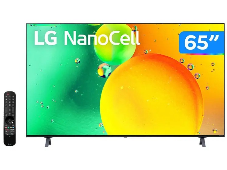 Smart TV LG 65 Polegadas 4K NanoCell, 4 HDMI, 2 USB, Inteligência Artificial, HDR10 PRO, ThinQAI Smart Magic, Google Alexa – 65NANO80SPA na KaBuM!