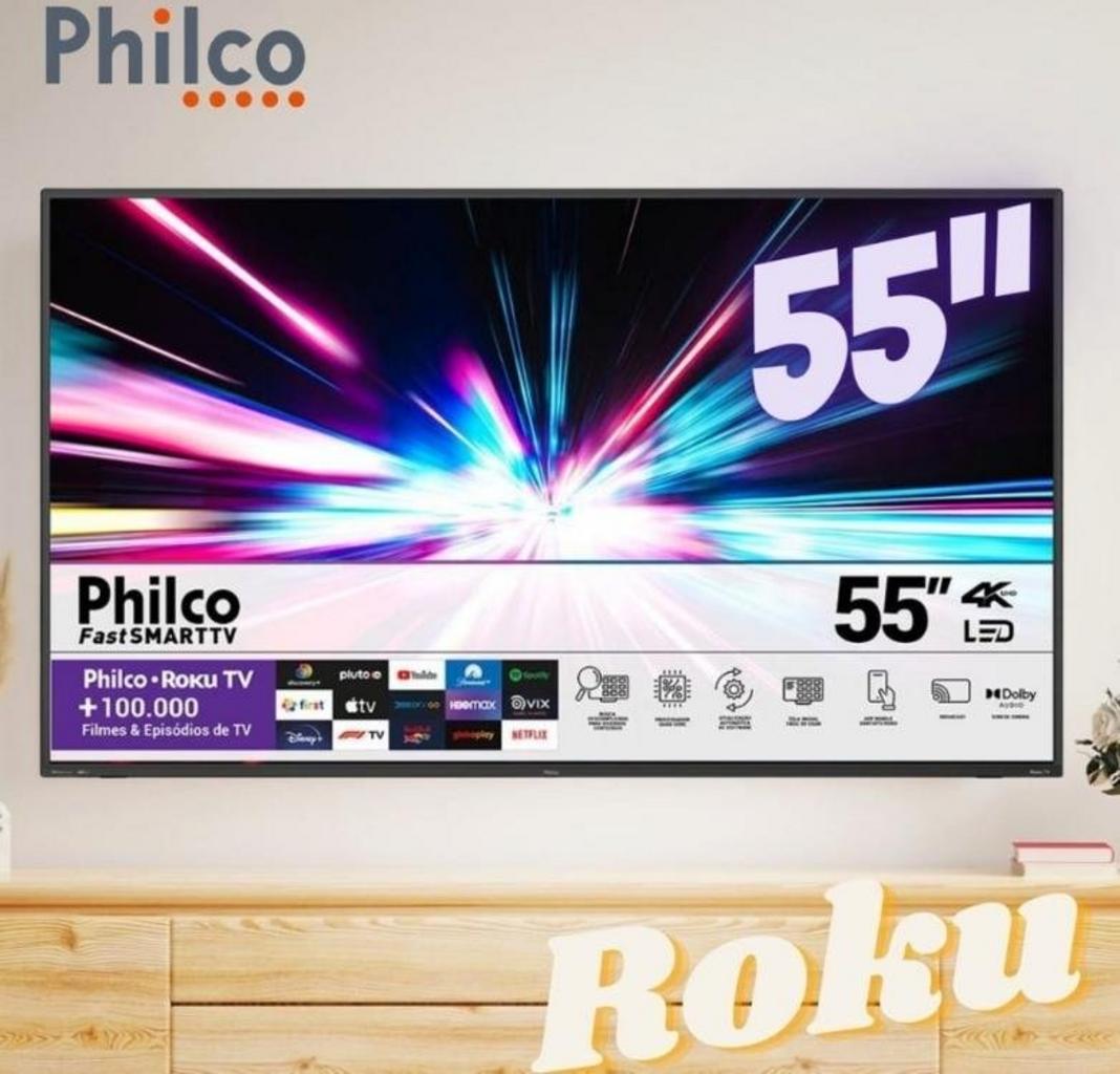 Smart TV Philco 55” Roku Tv 4K Dolby HDR10 LED PTV55G52R2C – Bivolt na Magazine Luiza