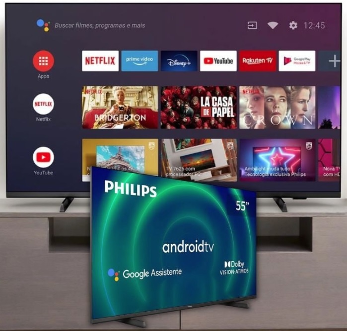 Smart TV Philips 55″ 4K UHD LED 55PUG7406/78 Dolby Vision e Dolby Atmos Tecnologia Inteligente Android na Girafa