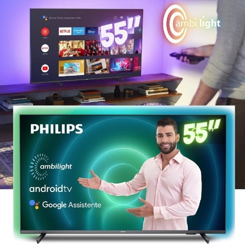 Smart TV Philips 55″ Ambilight 4K UHD LED Android TV 60Hz 55PUG7906/78 na Girafa