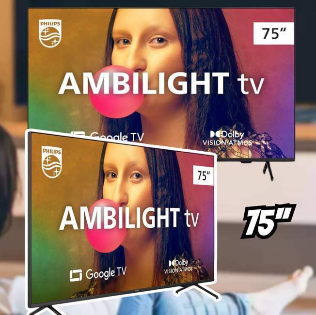 Smart TV Philips Ambilight 75″ 4K 75PUG7908/78, Google TV, Comando de Voz, Dolby Vision/Atmos, VRR/ALLM, Bluetooth na Amazon
