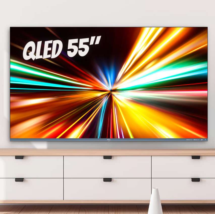 Smart TV QLED 55″ 4K Philco PTV55M82AGCIBBL Android TV, Dolby Vision, Dolby Audio, Processador Quad-core, Comando de Voz na Casas Bahia