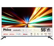 Smart TV QLED 55″ 4K Philco PTV55M82AGCIBBL Android TV, Dolby Vision, Dolby Audio, Processador Quad-core, Comando de Voz na Casas Bahia
