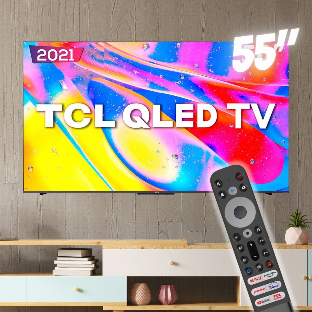 Smart TV QLED 55″ 4K TCL Google TV 55C725 UHD, Dolby Vision Atmos, HDR10+, Dual Band, Comando de voz à distância, Google Assistant e Design Sem Bordas na Casas Bahia