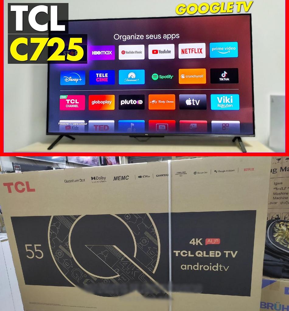 Smart TV QLED 55″ 4K TCL Google TV 55C725 UHD, Dolby Vision Atmos, HDR10+, Dual Band, Comando de voz à distância, Google Assistant e Design Sem Bordas na Casas Bahia