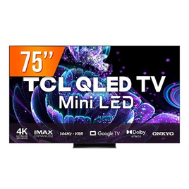 Smart TV QLED 75" Google TV UHD 4K TCL C835 Comando de Voz HDR 144Hz 4 HDMI 2 USB Wi-Fi Bluetooth na Mega Mamute
