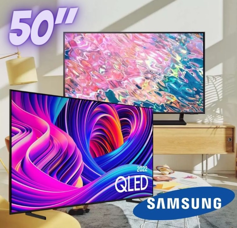 Smart TV Samsung 50″ QLED 4K Q60B 2022 Design Air Slim, Processador Quantum Lite, Base Ajustável – 50” na Compra Certa