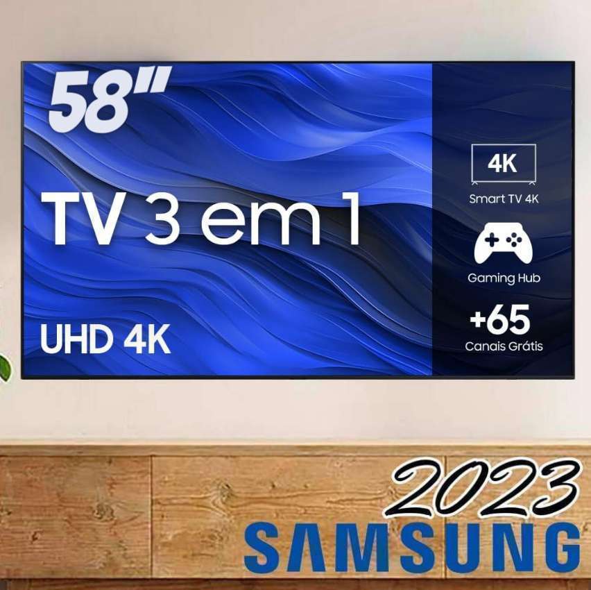 Smart TV Samsung 58″ UHD 4K 58CU7700 2023, Processador Crystal 4K, Gaming Hub Tela sem Limites na Magazine Luiza