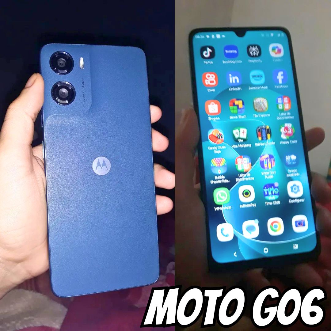 Smartphone Motorola Moto g06-128GB 12GB (4GB RAM + 8GB Ram Boost) e Camera 50MP com AI Bateria de 5200 mAh Tela 6.9″ – Azul Marinho na Amazon