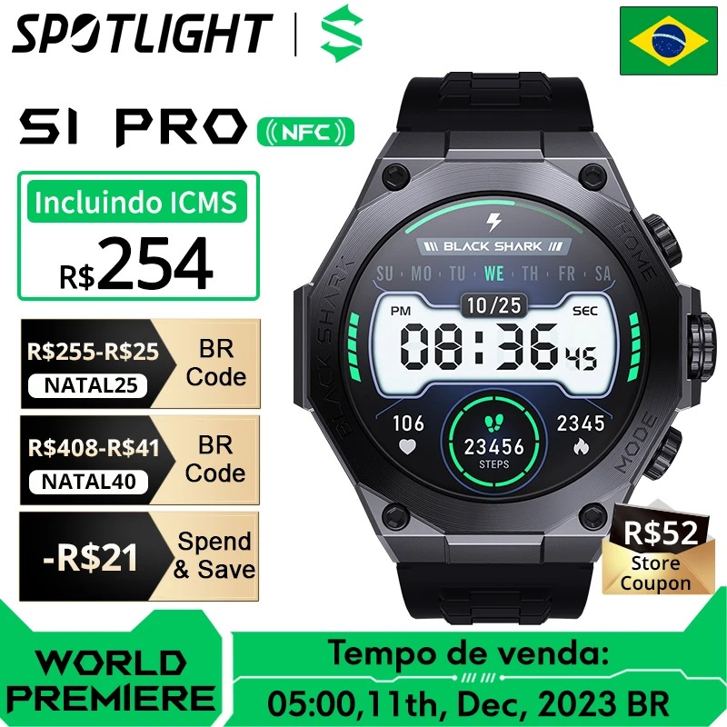 Smartwatch Black Shark S1 Pro Cupom na Aliexpress
