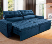 Sofá 3 Lugares Cama inBox Belém Retrátil e Reclinável Revestido em Suede Velusoft – 200cm de Largura – Azul na Casas Bahia