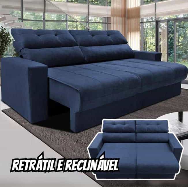 Sofá 3 lugares Cama inBox Clean com assento Retrátil e encosto Reclinável em tecido Velusoft com 170 cm de largura na Casas Bahia